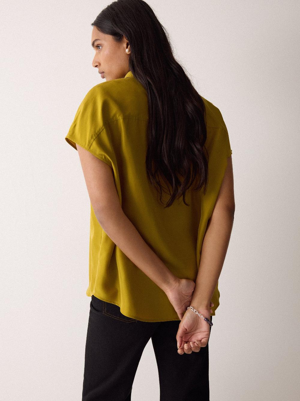 Jigsaw Short Sleeve Silk Shirt Yellow
