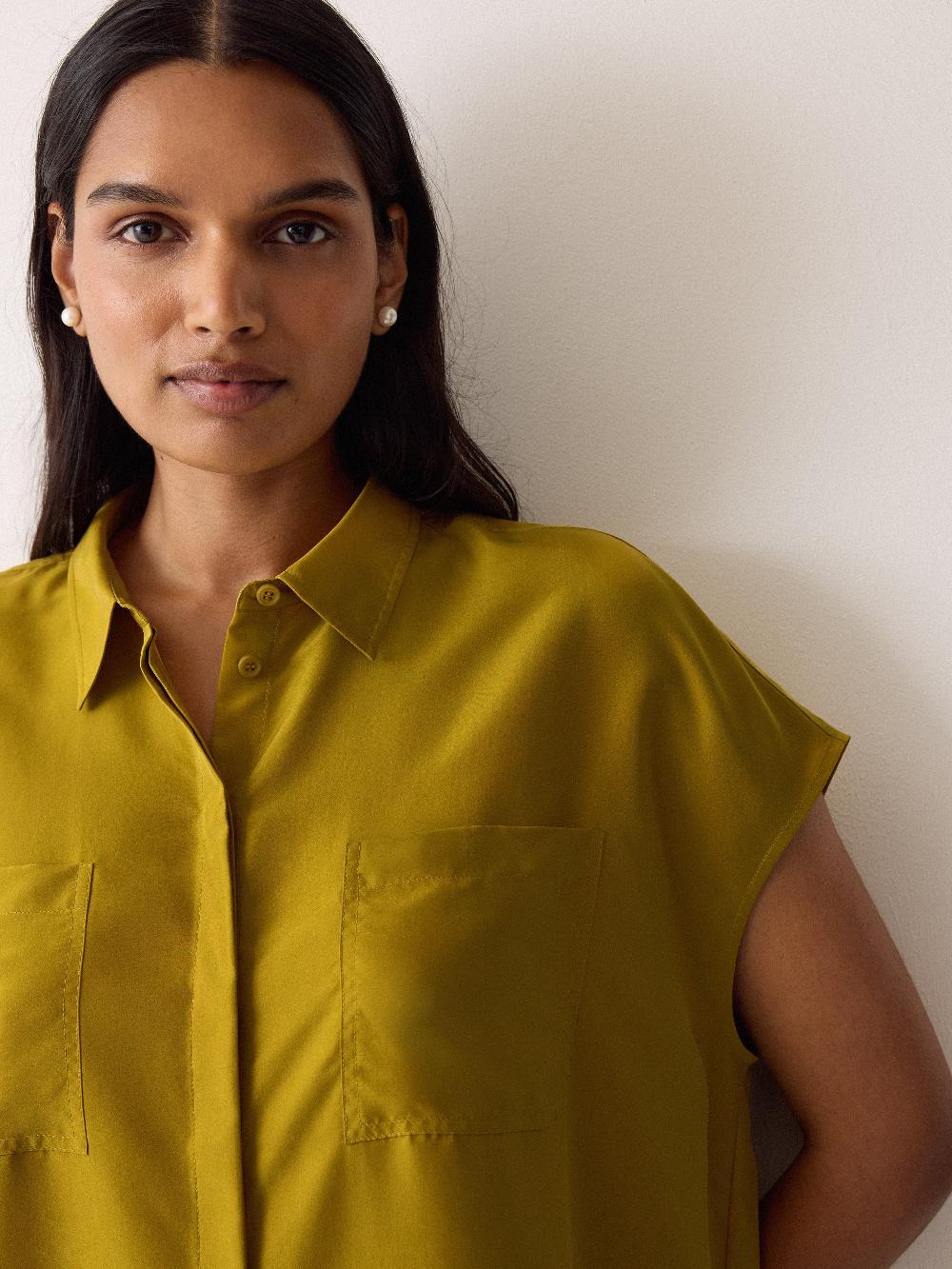 Jigsaw Short Sleeve Silk Shirt Yellow