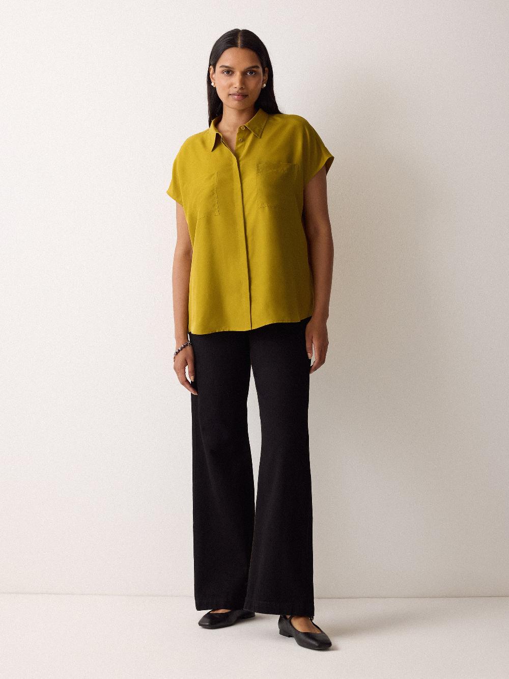 jigsaw Short Sleeve Silk Shirt Yellow
