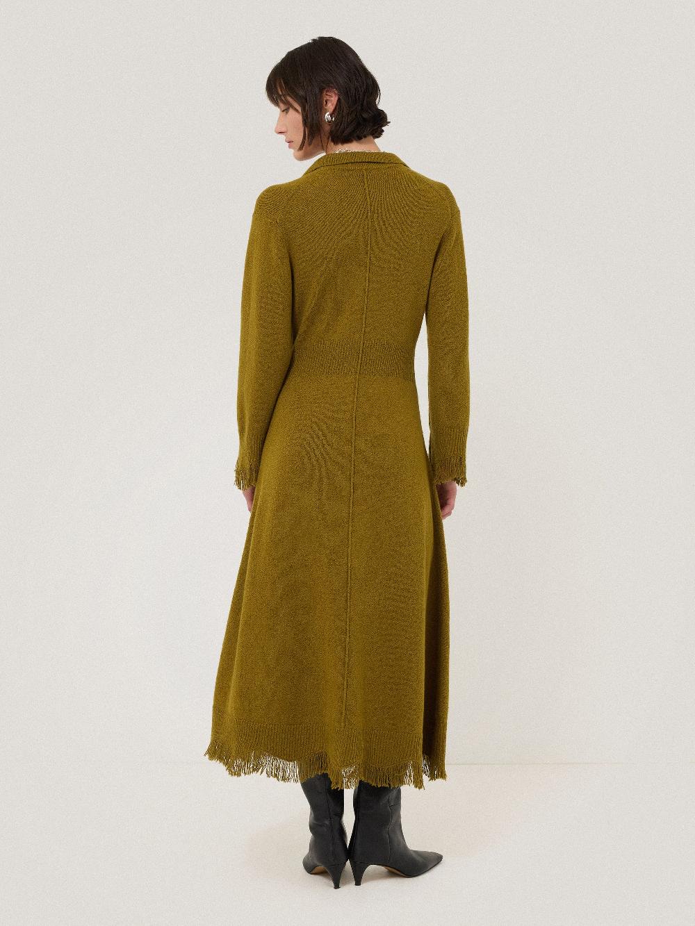 Jigsaw Silk Blend Boucle Dress Khaki