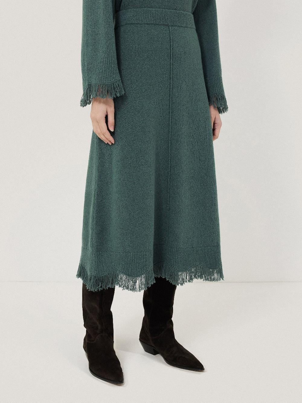 Jigsaw Silk Blend Boucle Fringe Skirt Blue