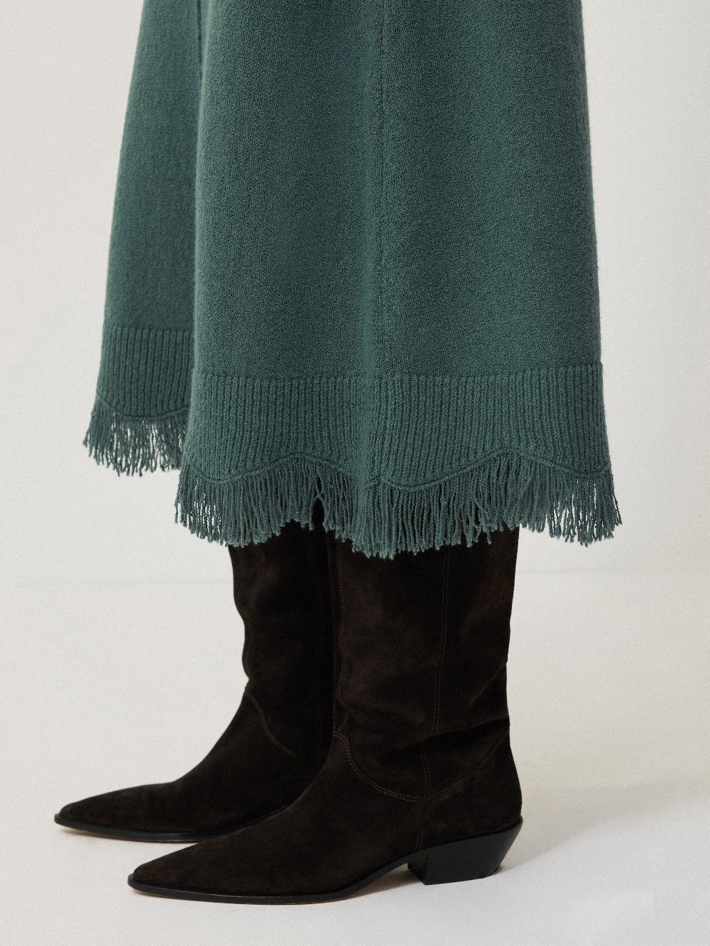 Jigsaw Silk Blend Boucle Fringe Skirt Blue