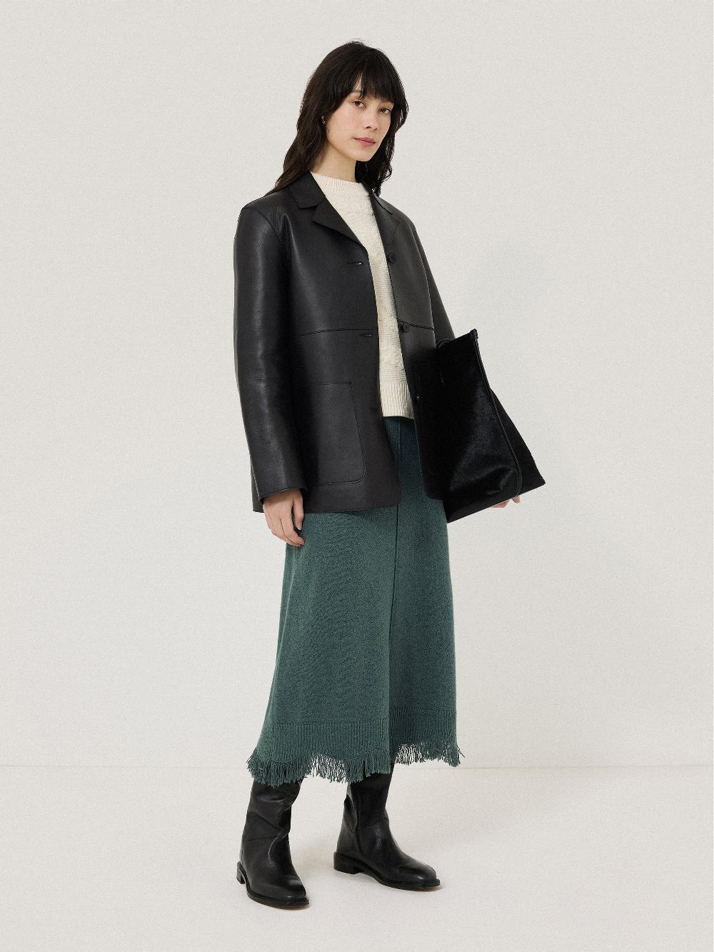 Jigsaw Silk Blend Boucle Fringe Skirt Blue