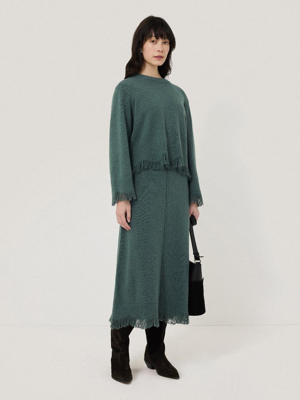 jigsaw Silk Blend Boucle Fringe Skirt Blue