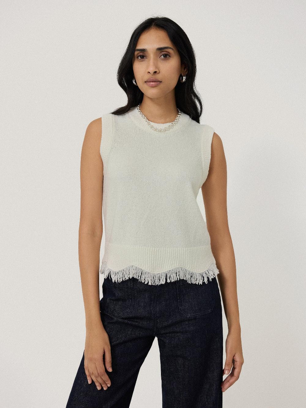 jigsaw Silk Blend Boucle Fringe Tank Ivory