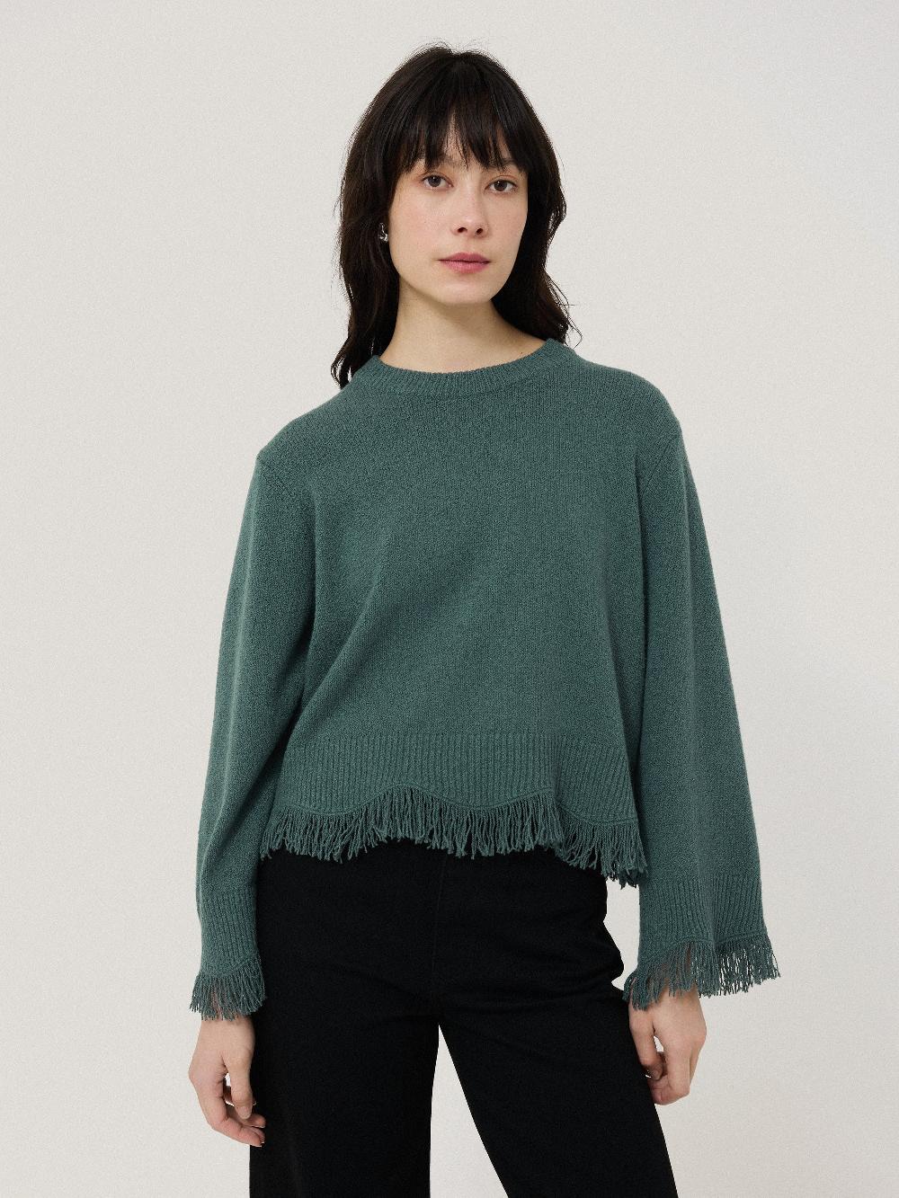 jigsaw Silk Blend Boucle Fringe Top Blue