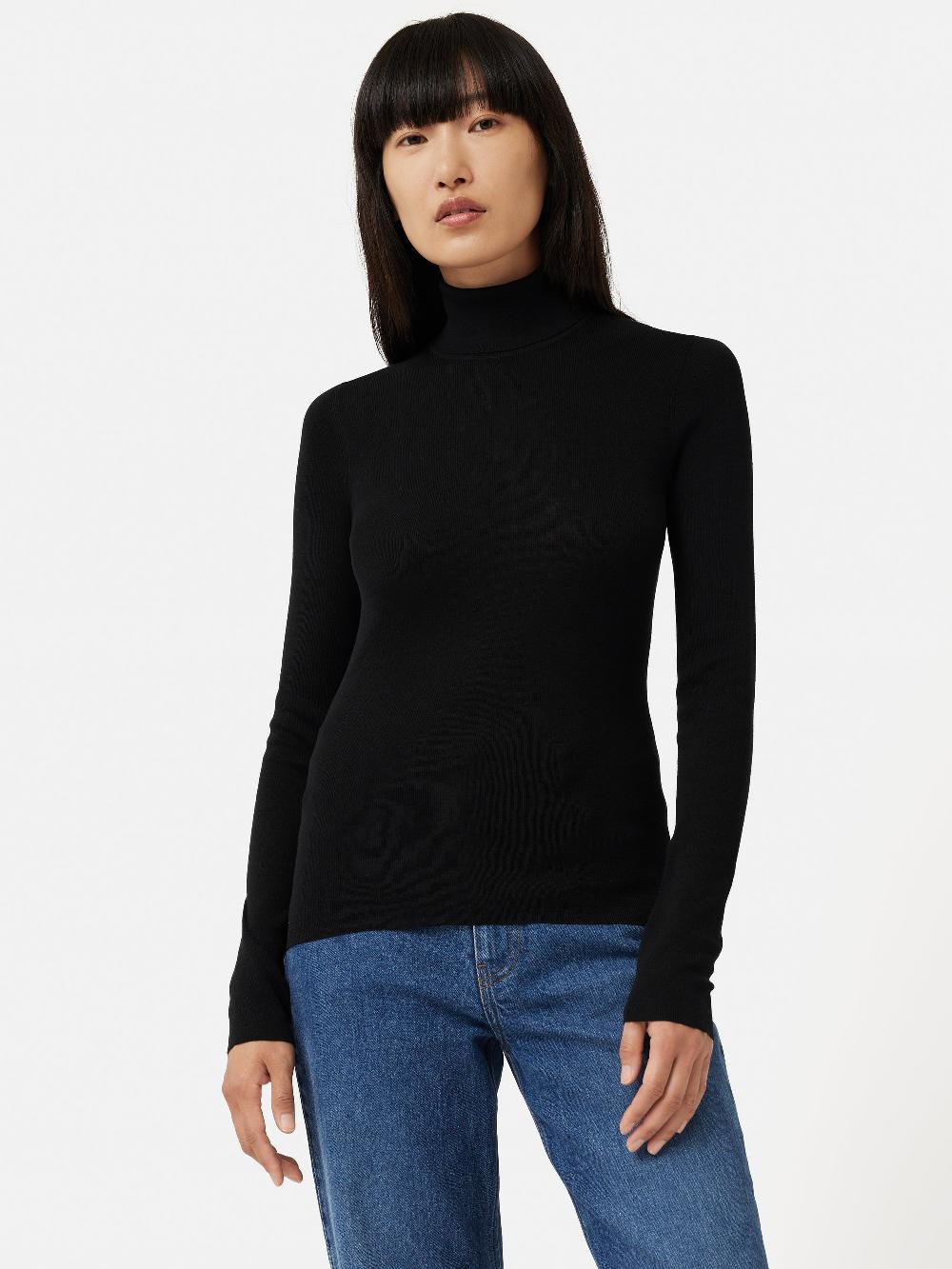 jigsaw Silk Cotton Polo Jumper Black