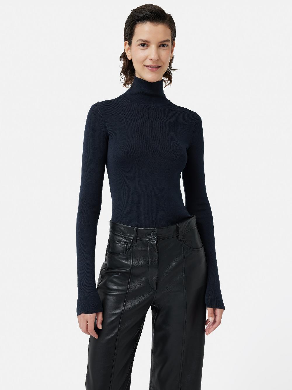 jigsaw Silk Cotton Polo Jumper Navy