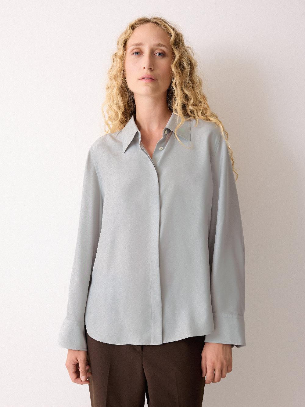 Jigsaw Silk Habotai Classic Shirt Grey