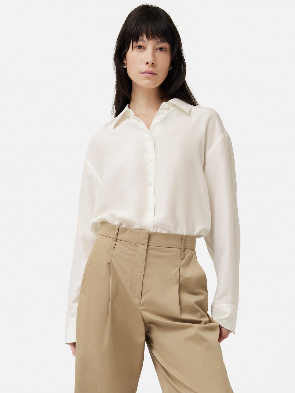 jigsaw Silk Habotai Relaxed Shirt Ivory
