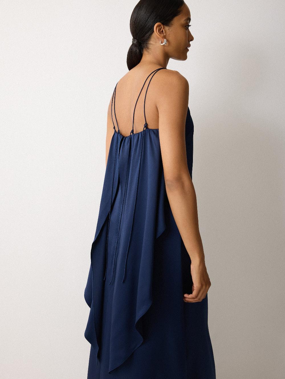 Jigsaw Silk Maxi Cape Dress Navy