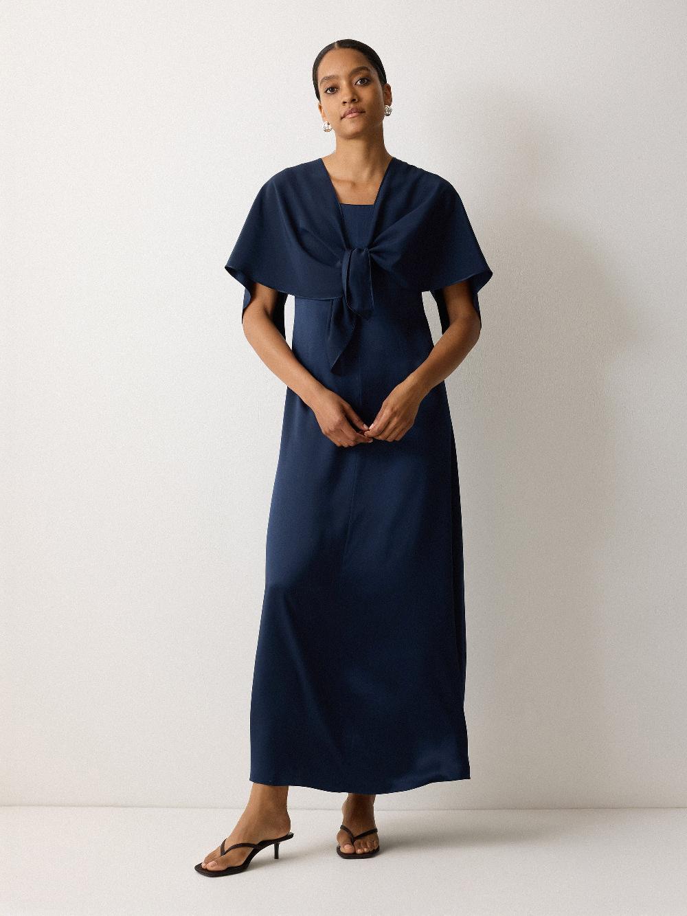Jigsaw Silk Maxi Cape Dress Navy