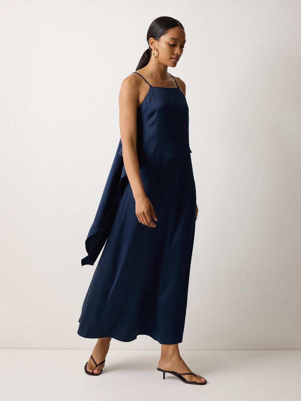 Jigsaw Silk Maxi Cape Dress Navy