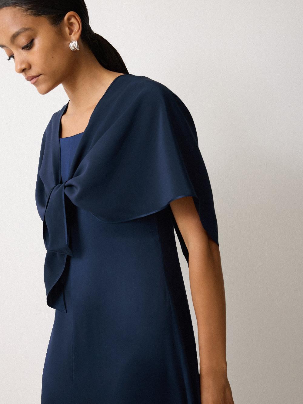 jigsaw Silk Maxi Cape Dress Navy
