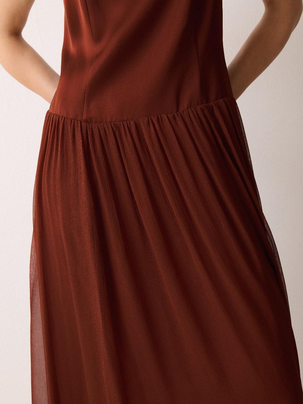 Jigsaw Silk Mix Drop Waist Dress Brown