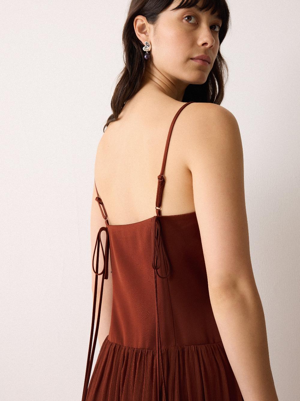 Jigsaw Silk Mix Drop Waist Dress Brown