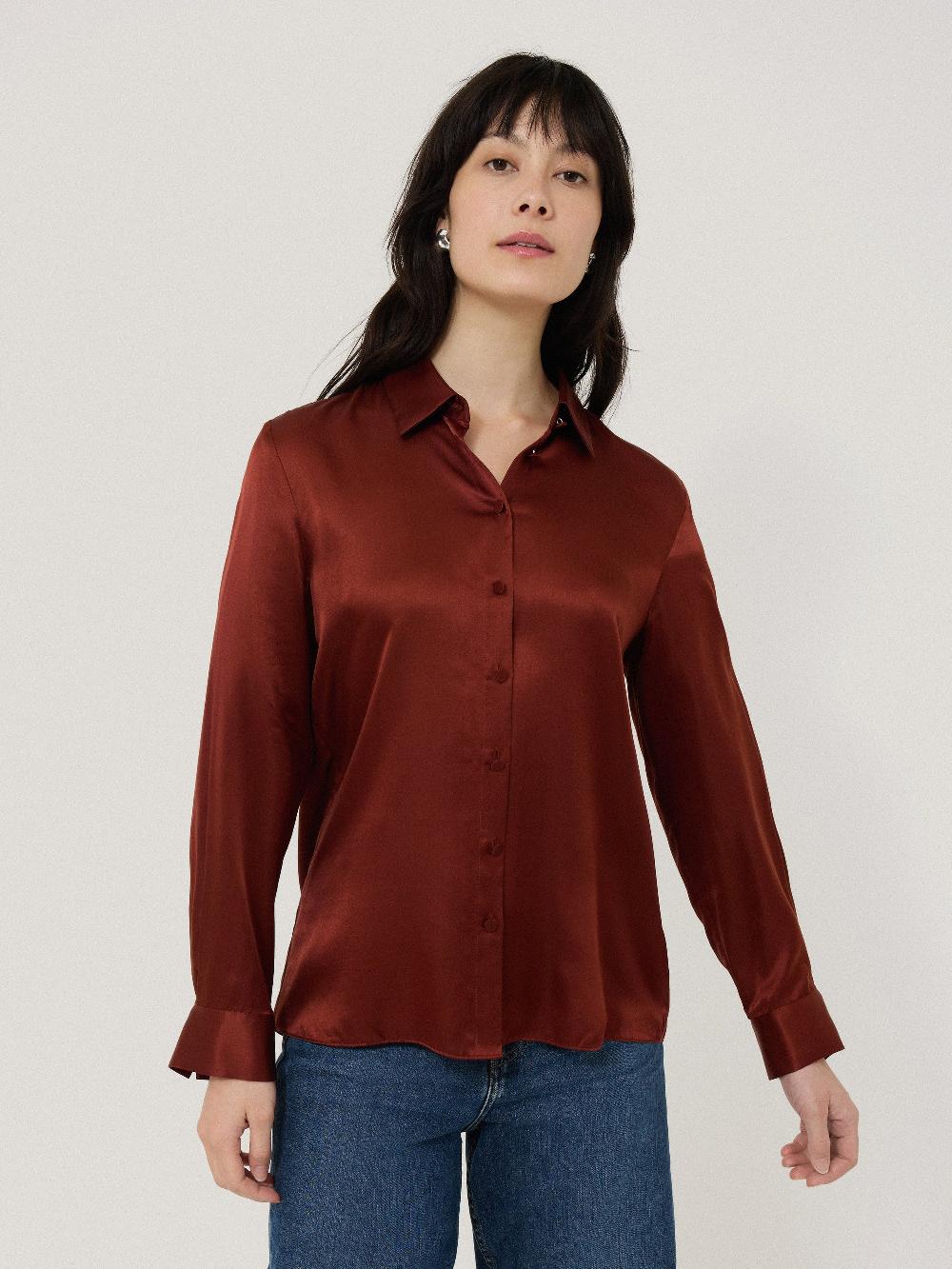 Jigsaw Silk Satin Blend Shirt Burgundy