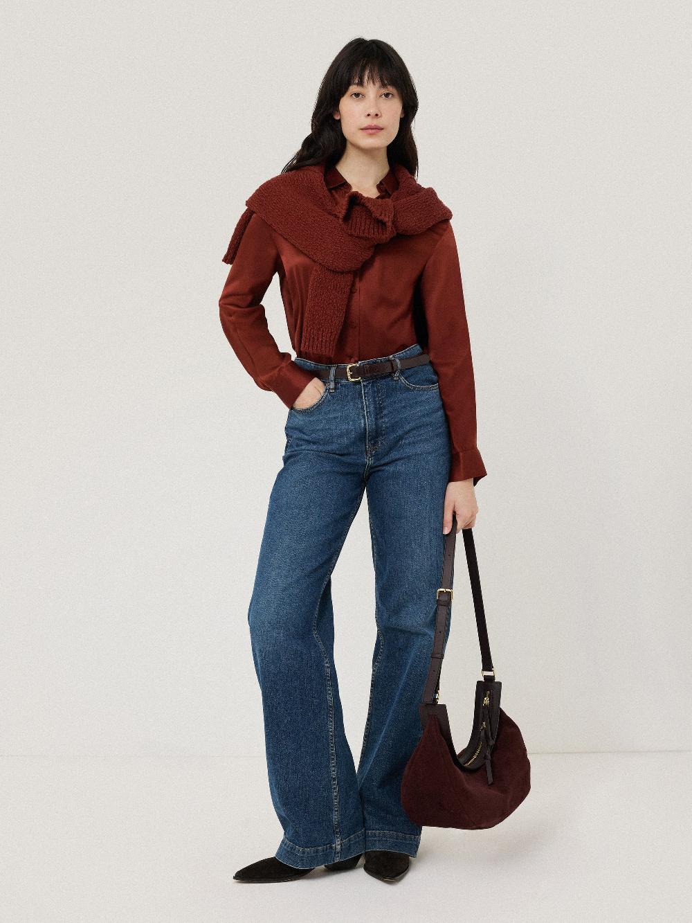 Jigsaw Silk Satin Blend Shirt Burgundy