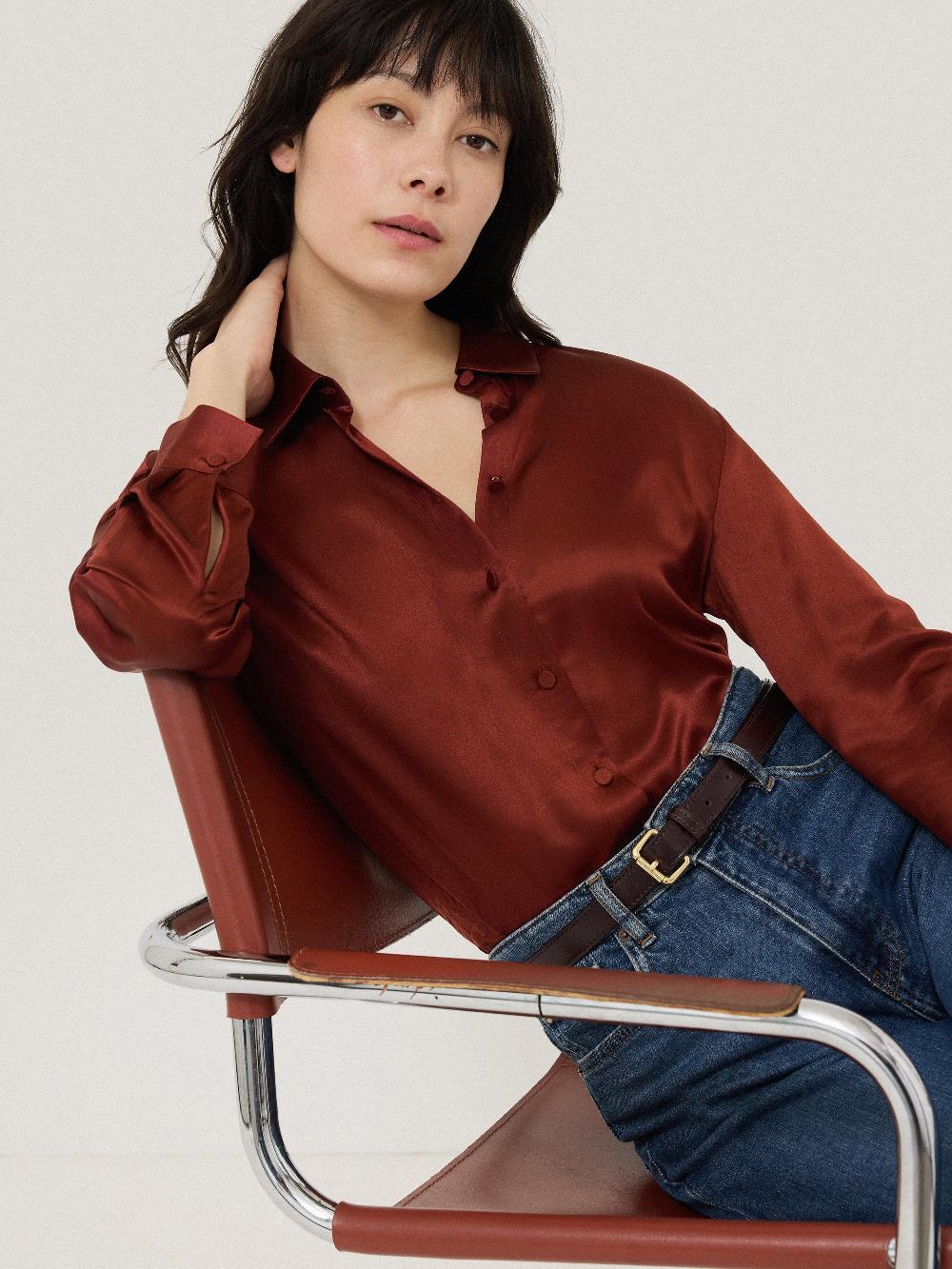 jigsaw Silk Satin Blend Shirt Burgundy