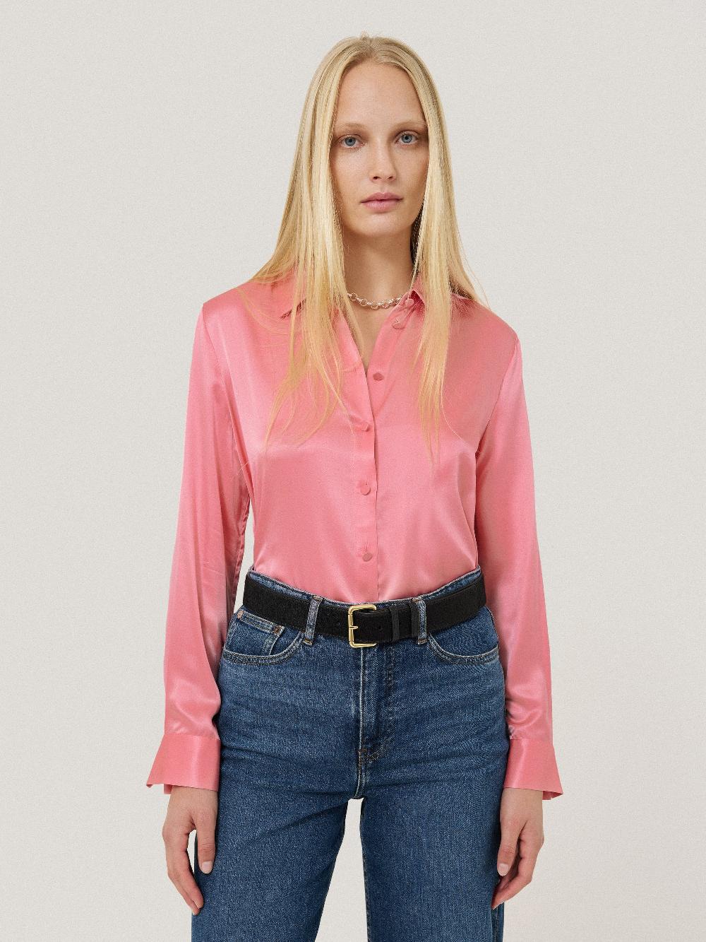 Jigsaw Silk Satin Blend Shirt Pink