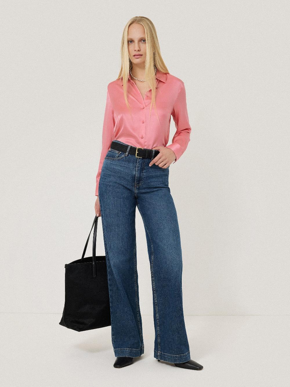 Jigsaw Silk Satin Blend Shirt Pink