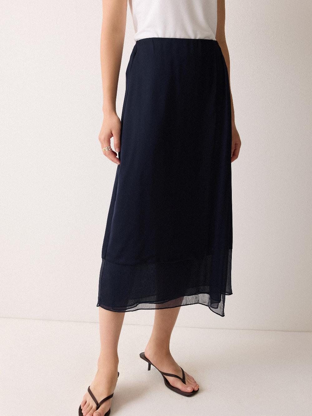 Jigsaw Silk Trim Layered Skirt Navy