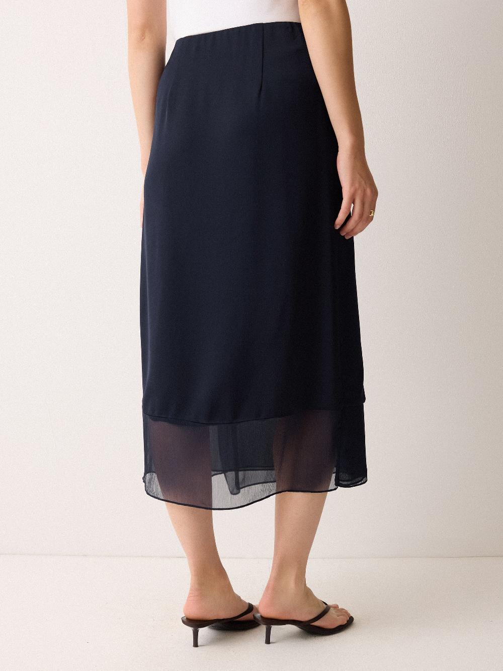 Jigsaw Silk Trim Layered Skirt Navy