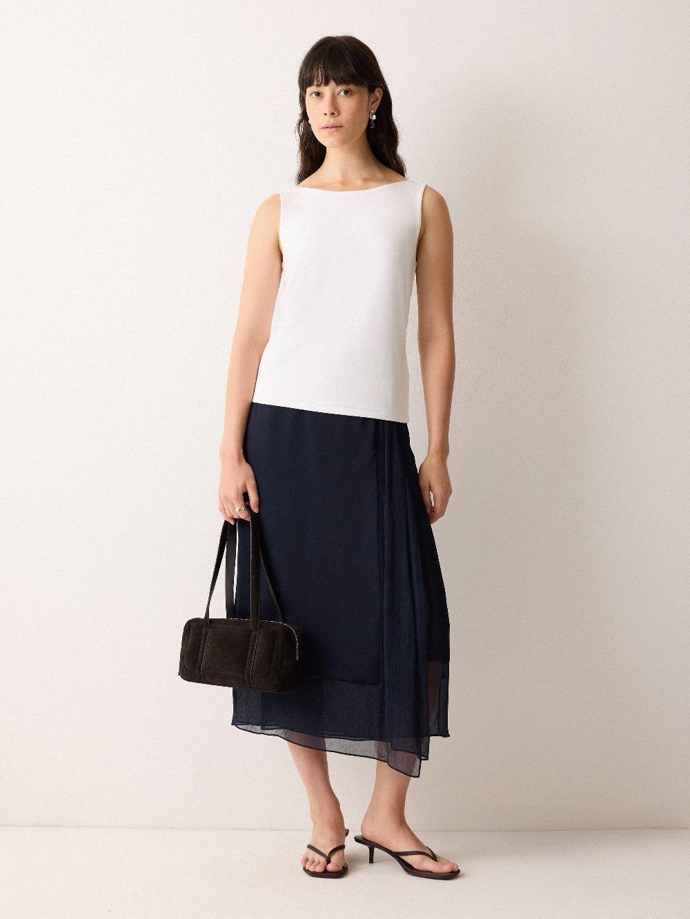 jigsaw Silk Trim Layered Skirt Navy