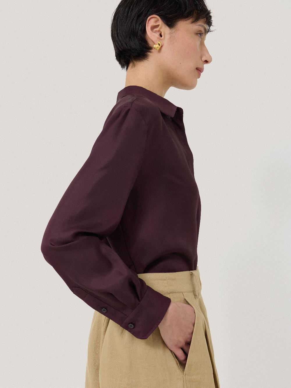 Jigsaw Silk Twill Shirt Oxblood