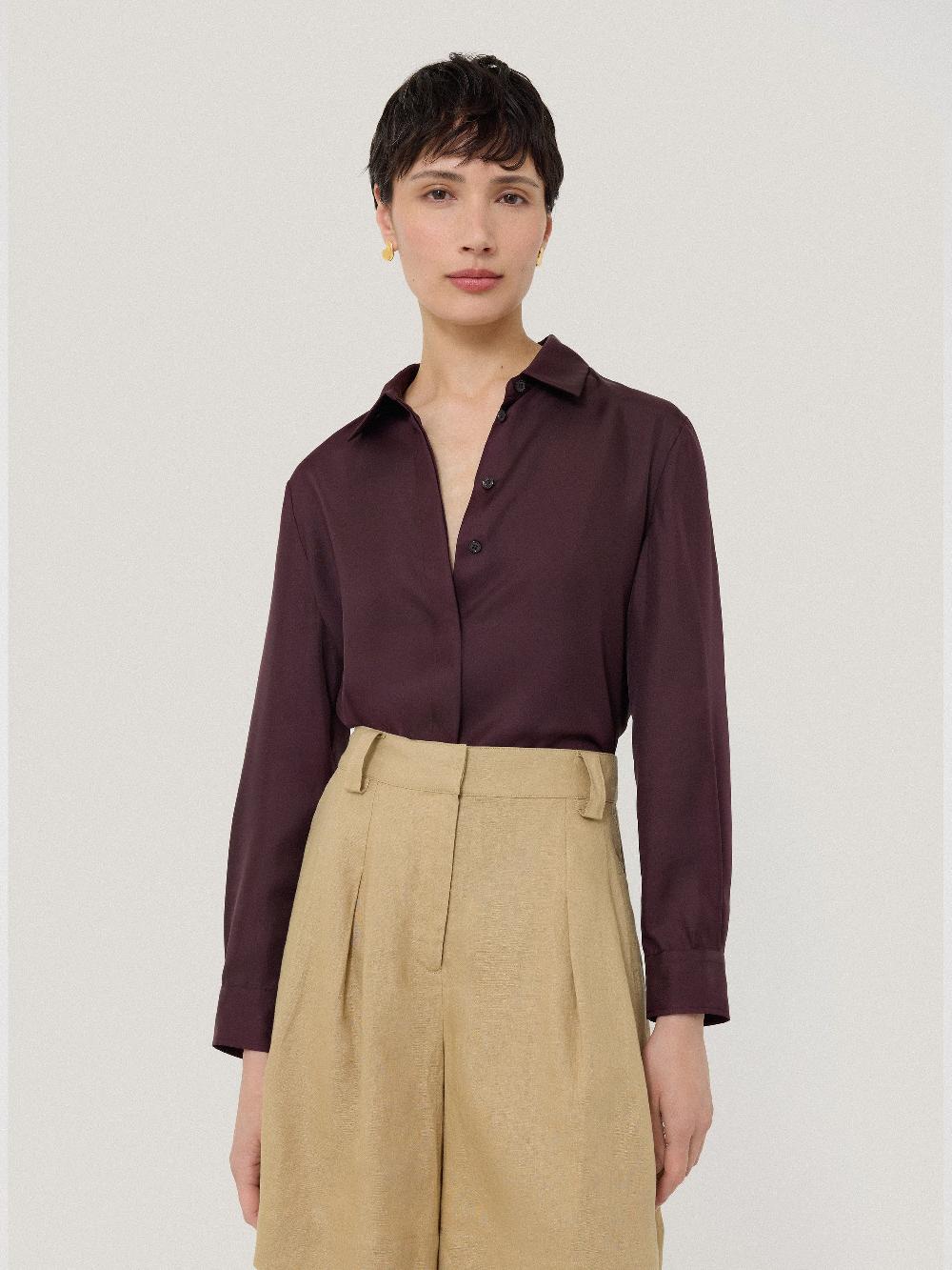 Jigsaw Silk Twill Shirt Oxblood