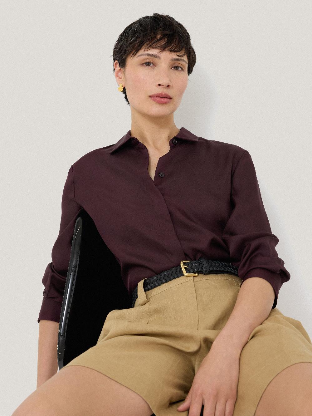 jigsaw Silk Twill Shirt Oxblood