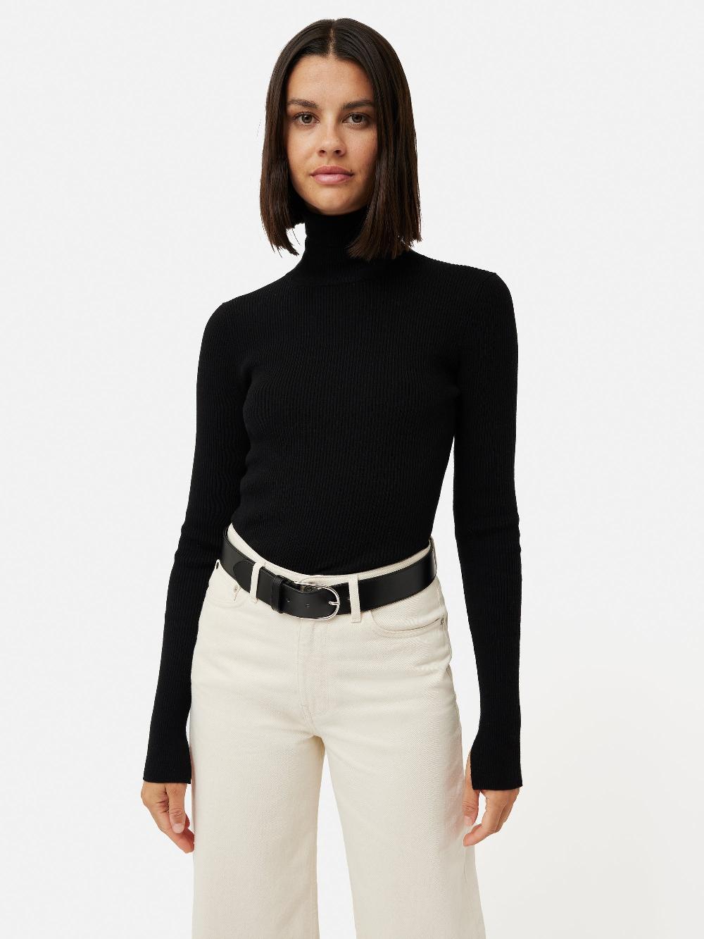Jigsaw Slash Back Polo Neck Jumper Black