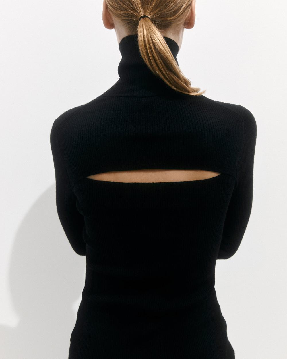 Jigsaw Slash Back Polo Neck Jumper Black
