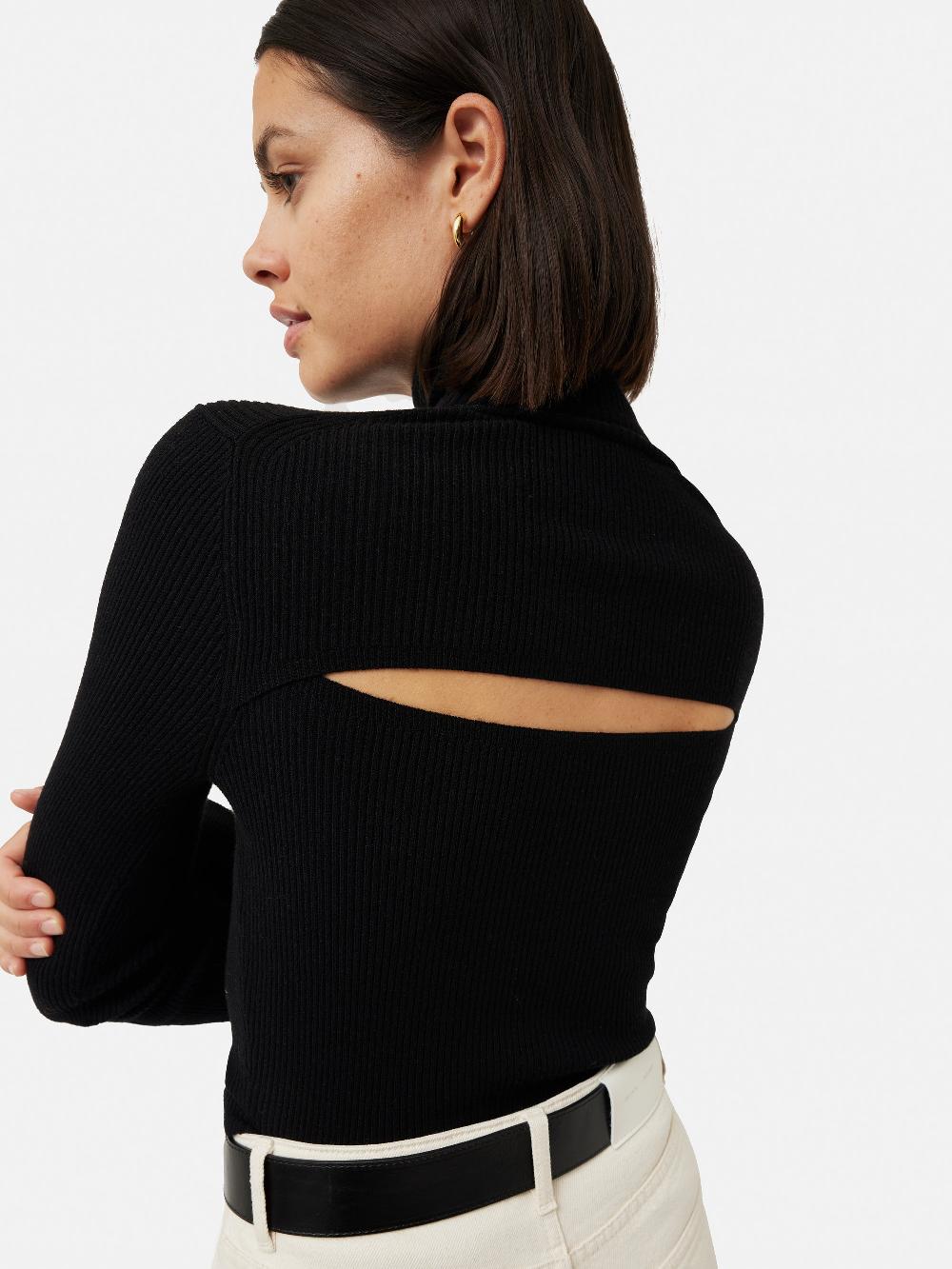 jigsaw Slash Back Polo Neck Jumper Black