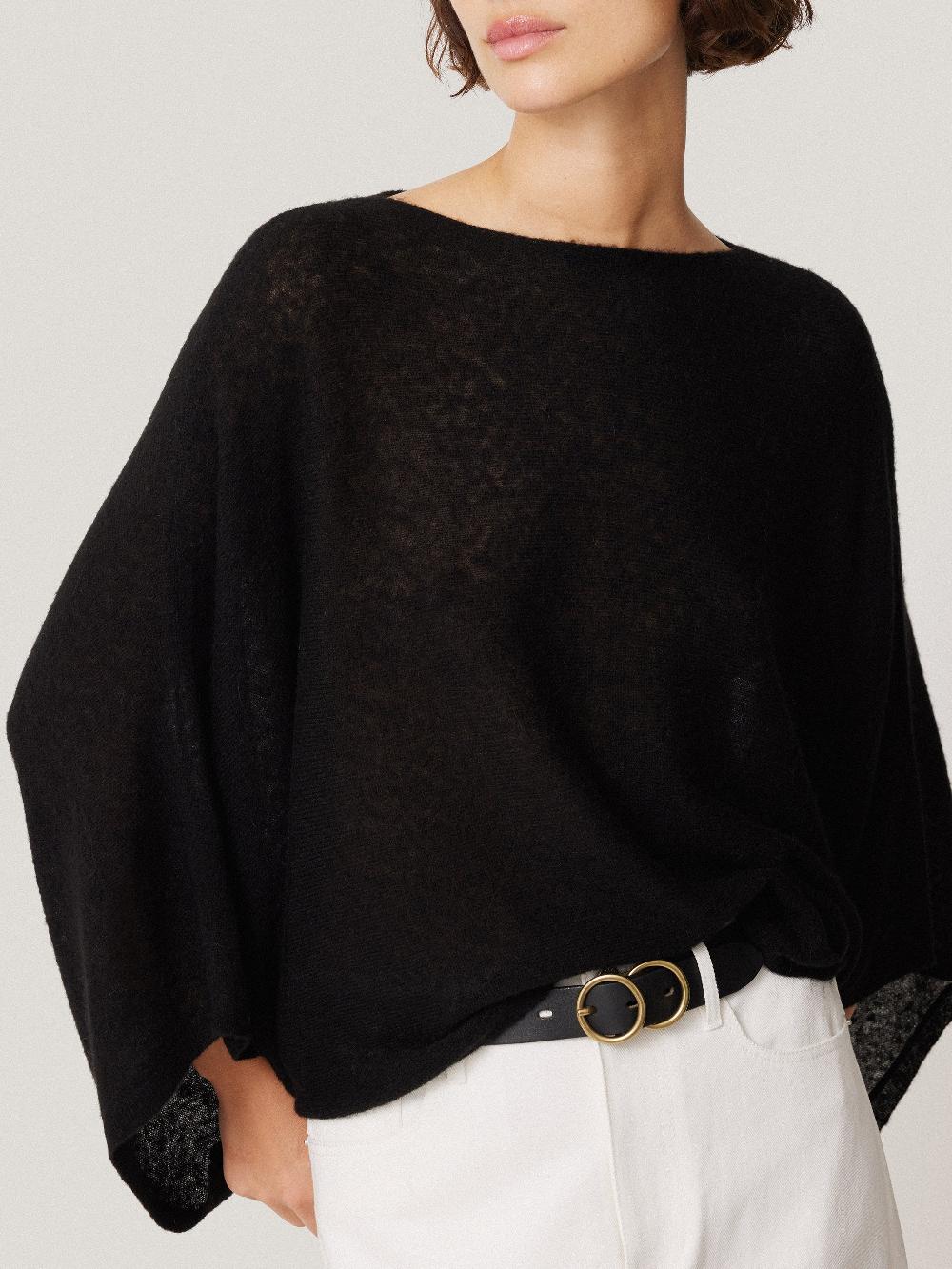Jigsaw Soft Gauzy Knit Poncho Jumper Black