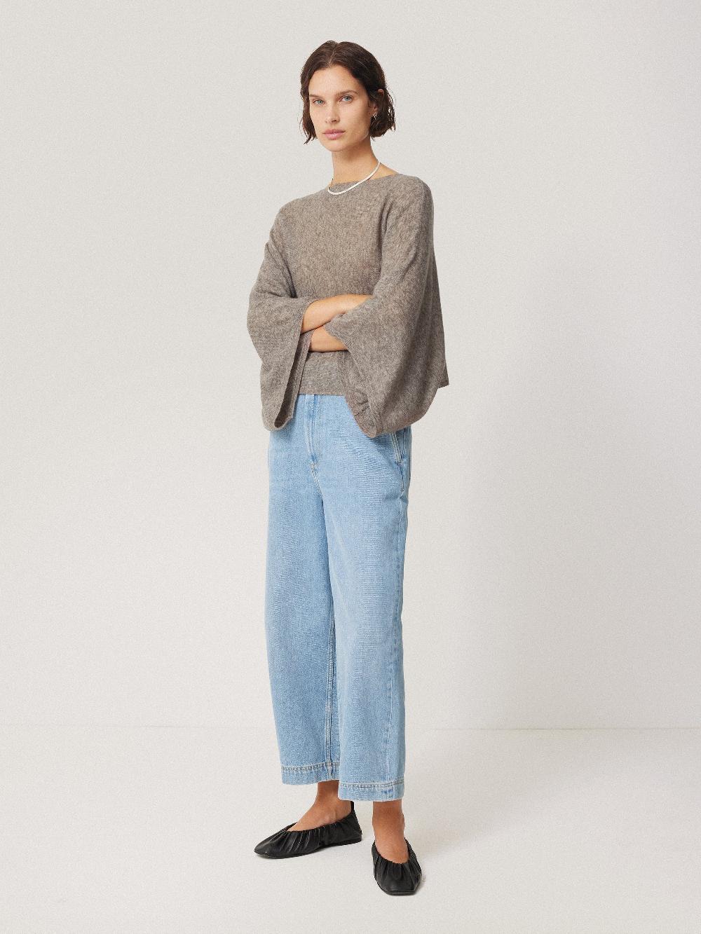 Jigsaw Soft Gauzy Knit Poncho Jumper Taupe