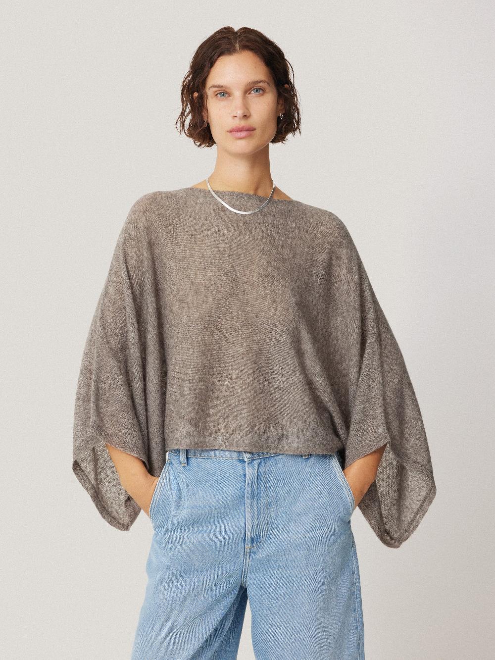 jigsaw Soft Gauzy Knit Poncho Jumper Taupe