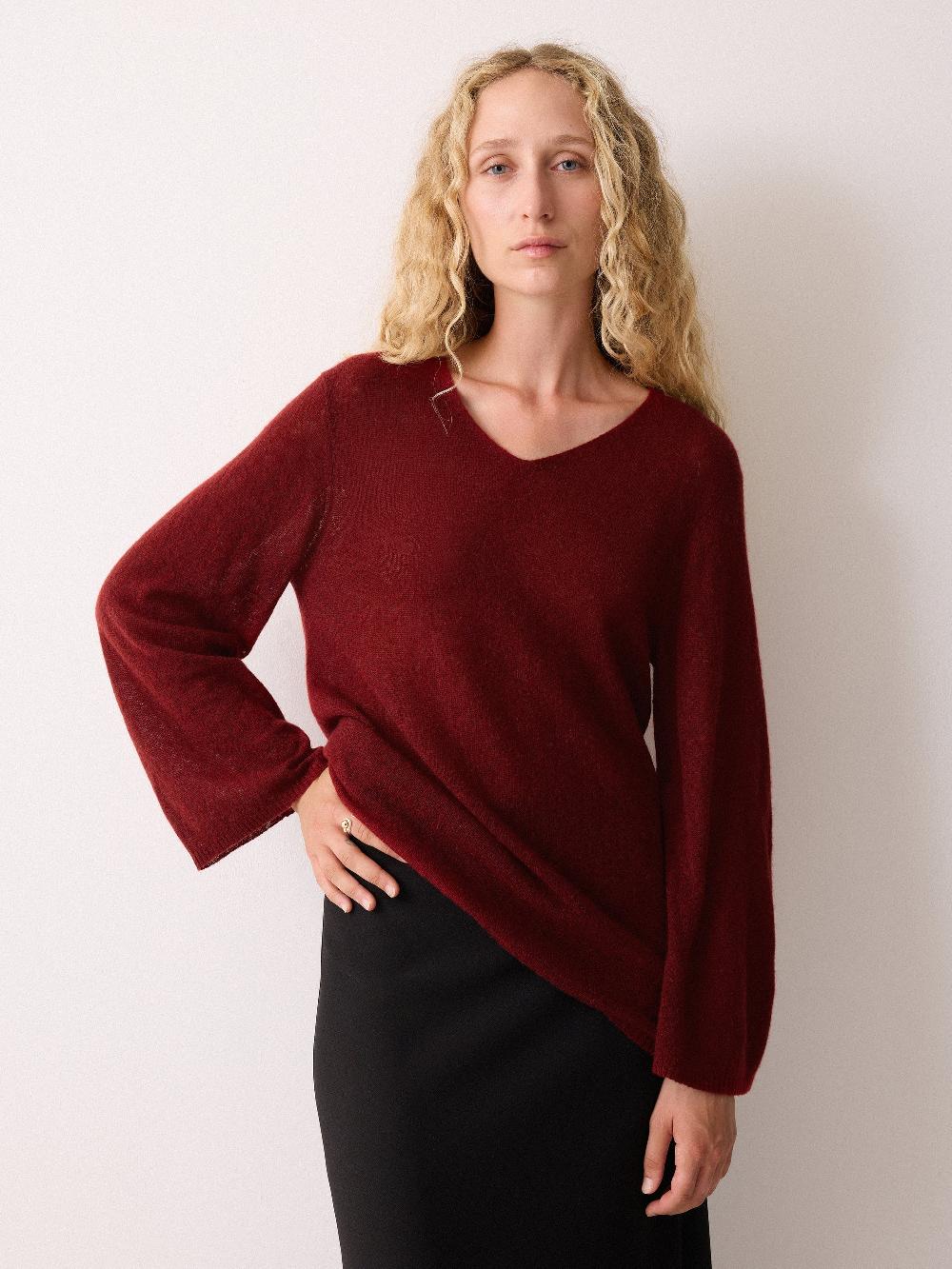 jigsaw Soft Gauzy V Neck Jumper Red