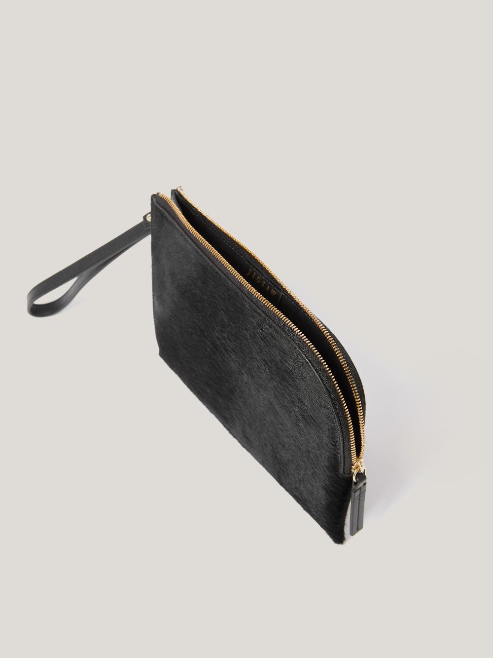 Jigsaw Sophia Calf Hair Pouch Black