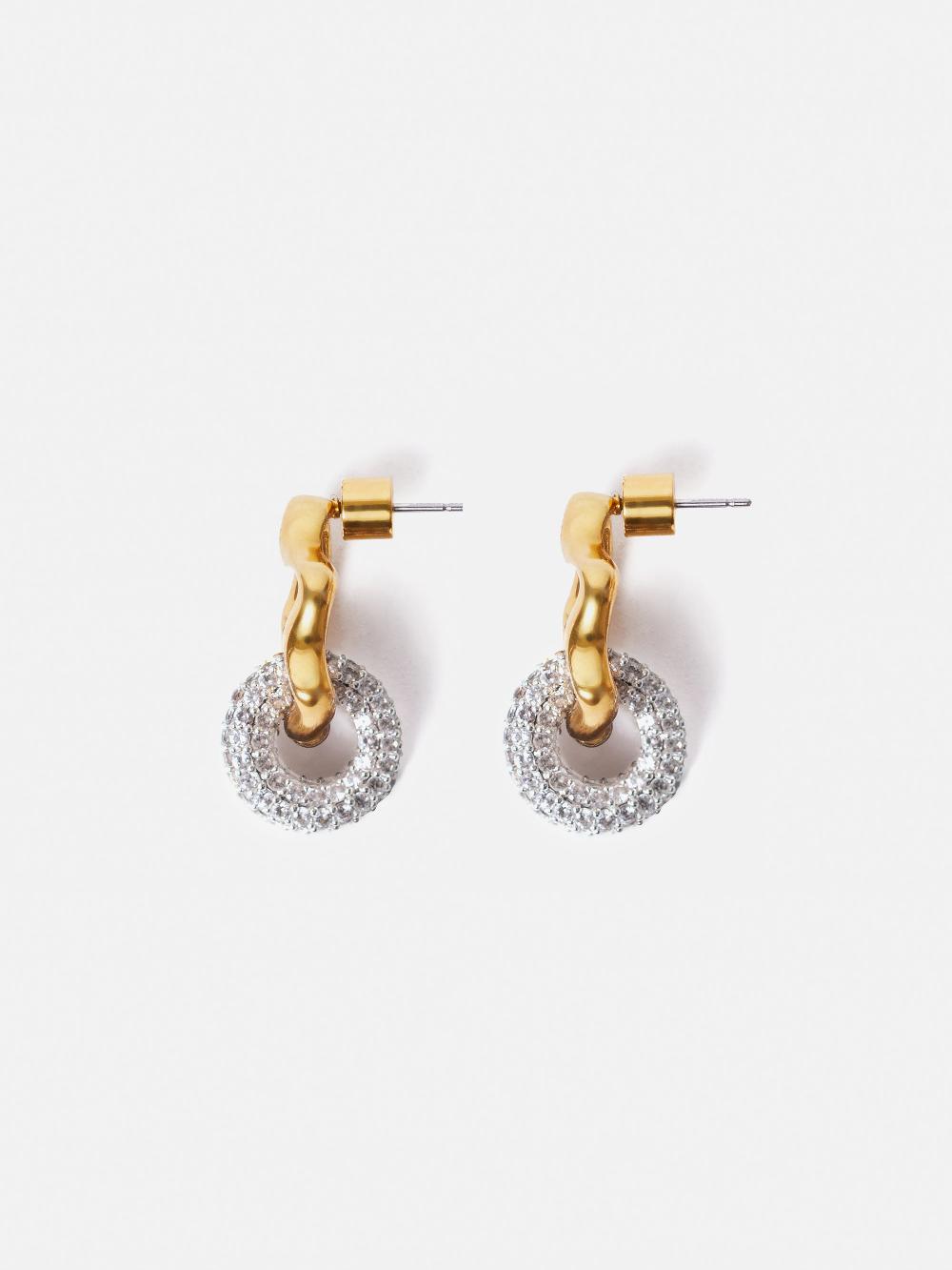 Jigsaw Sparkle Loop Earrings Gold