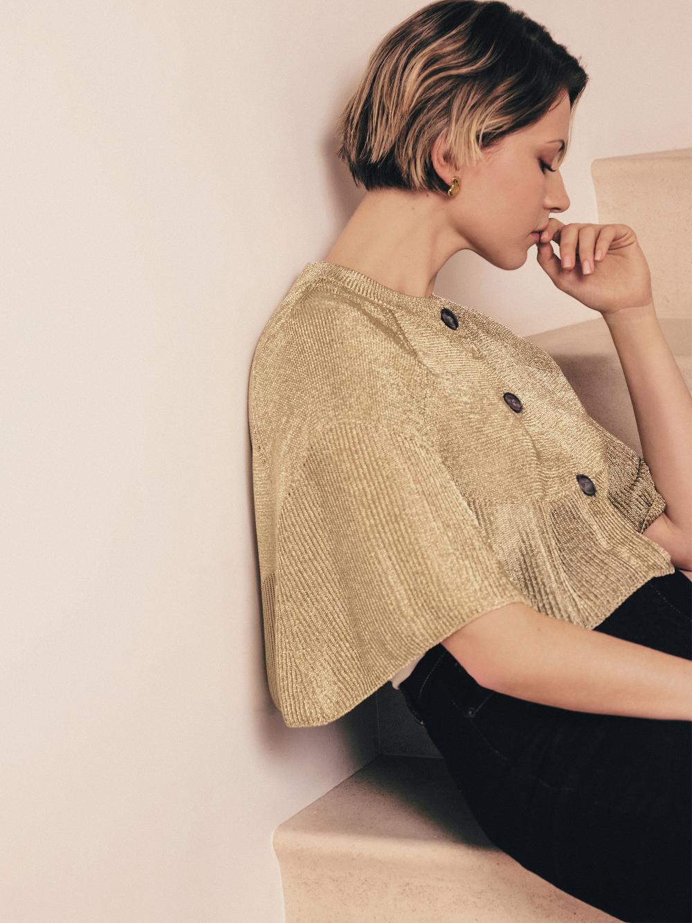 Jigsaw Sparkly Knitted Cape Gold