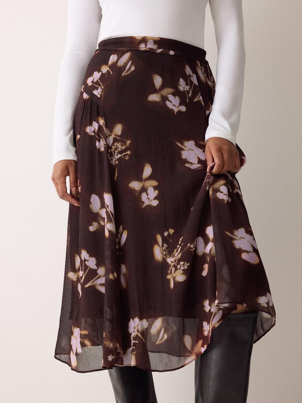Jigsaw Spray Floral Midi Skirt Purple