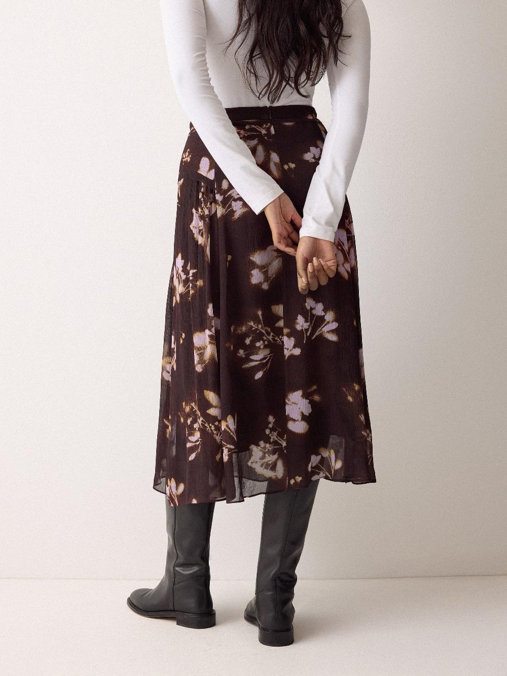 Jigsaw Spray Floral Midi Skirt Purple