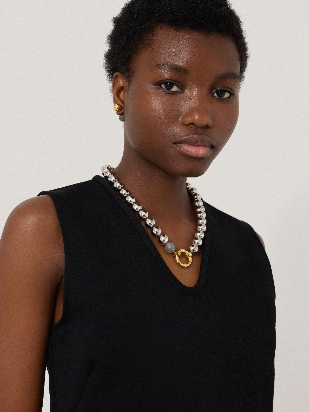 Jigsaw Statement Bead Necklace SILVER