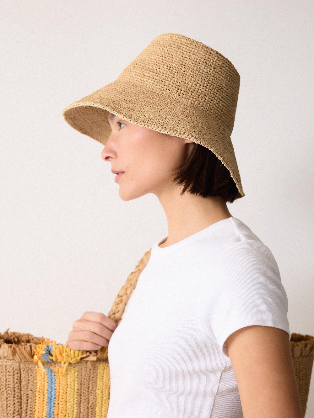 Jigsaw Straw Bucket Hat Natural