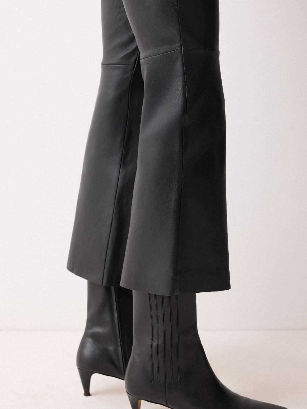 Jigsaw Stretch Leather Kick Flare Trousers Black