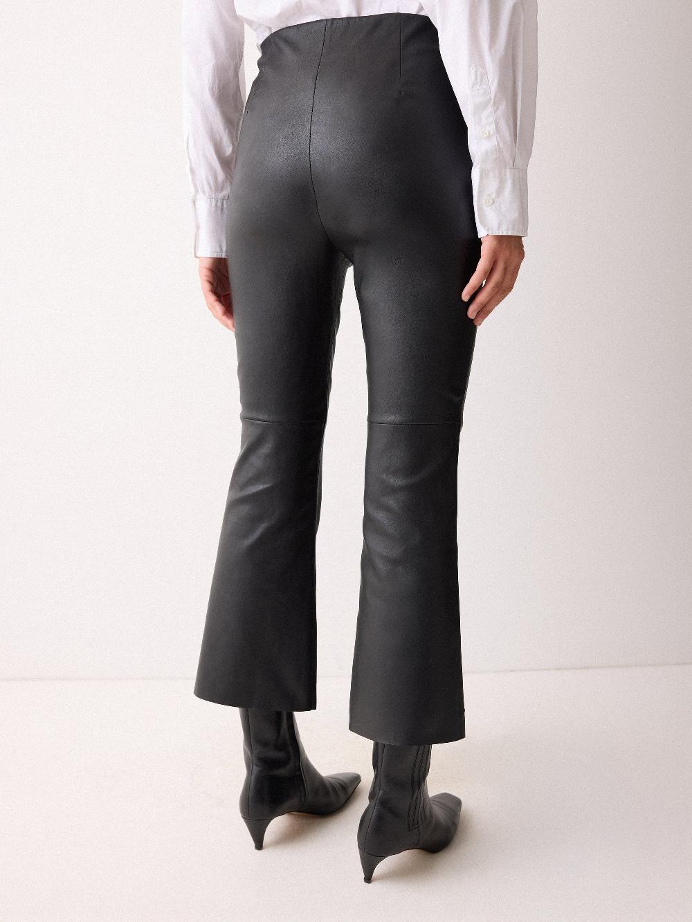 Jigsaw Stretch Leather Kick Flare Trousers Black