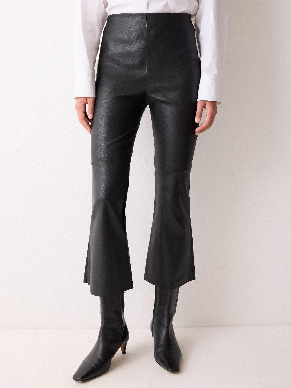 Jigsaw Stretch Leather Kick Flare Trousers Black