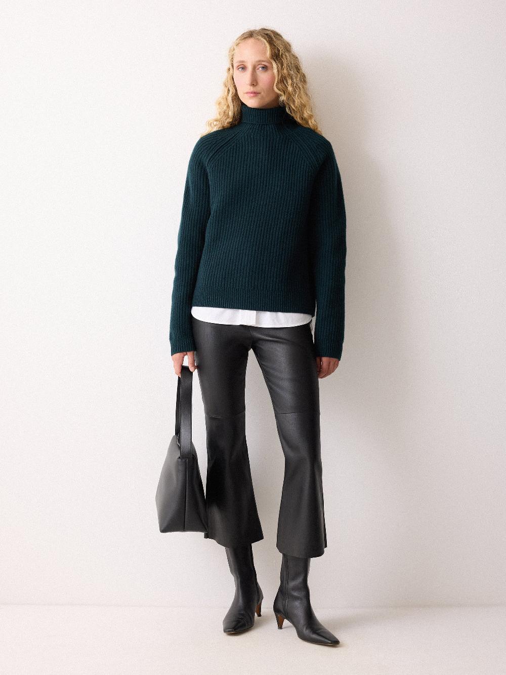 jigsaw Stretch Leather Kick Flare Trousers Black