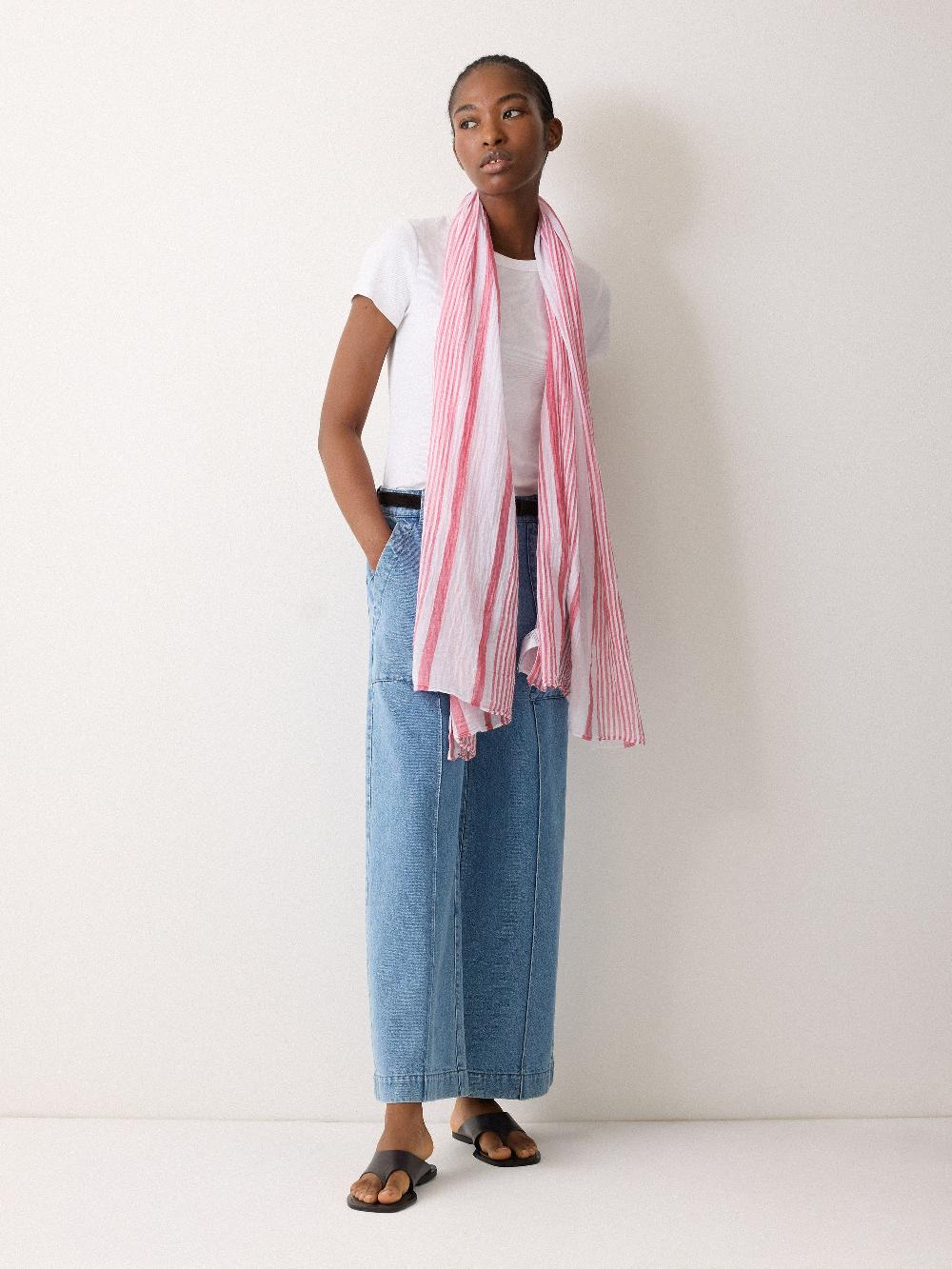 Jigsaw Striped Cotton Woven Scarf Red